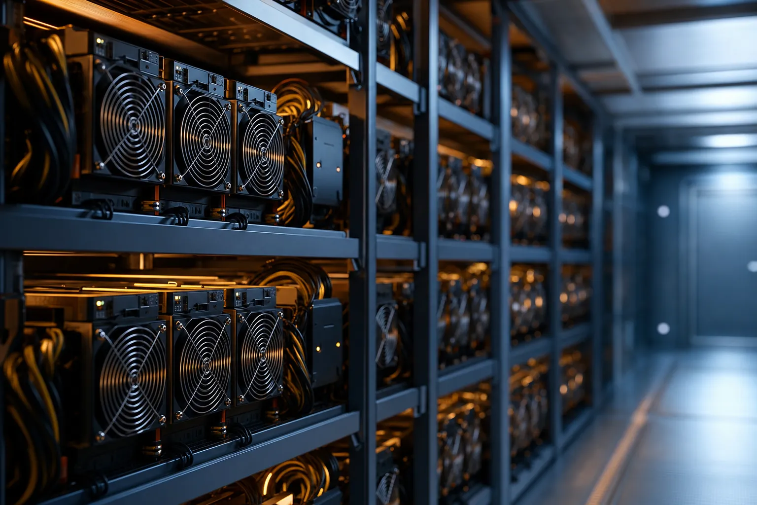 ASIC Bitcoin mining rig racks inside SunBit's Gainesville facility